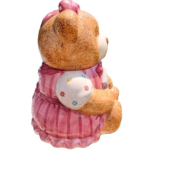 Vintage Mama Bear Ceramic Cookie Jar Pink and White Ceramic 8" x 11" - Picture 3 of 16